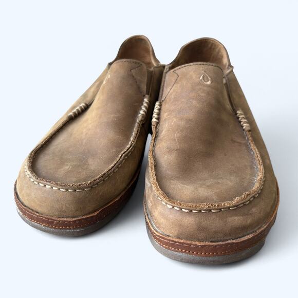 Olukai Men's Moloa Leather Slip On Loafer Brown Leather Moc Toe Size 11 Casual - Picture 7 of 9